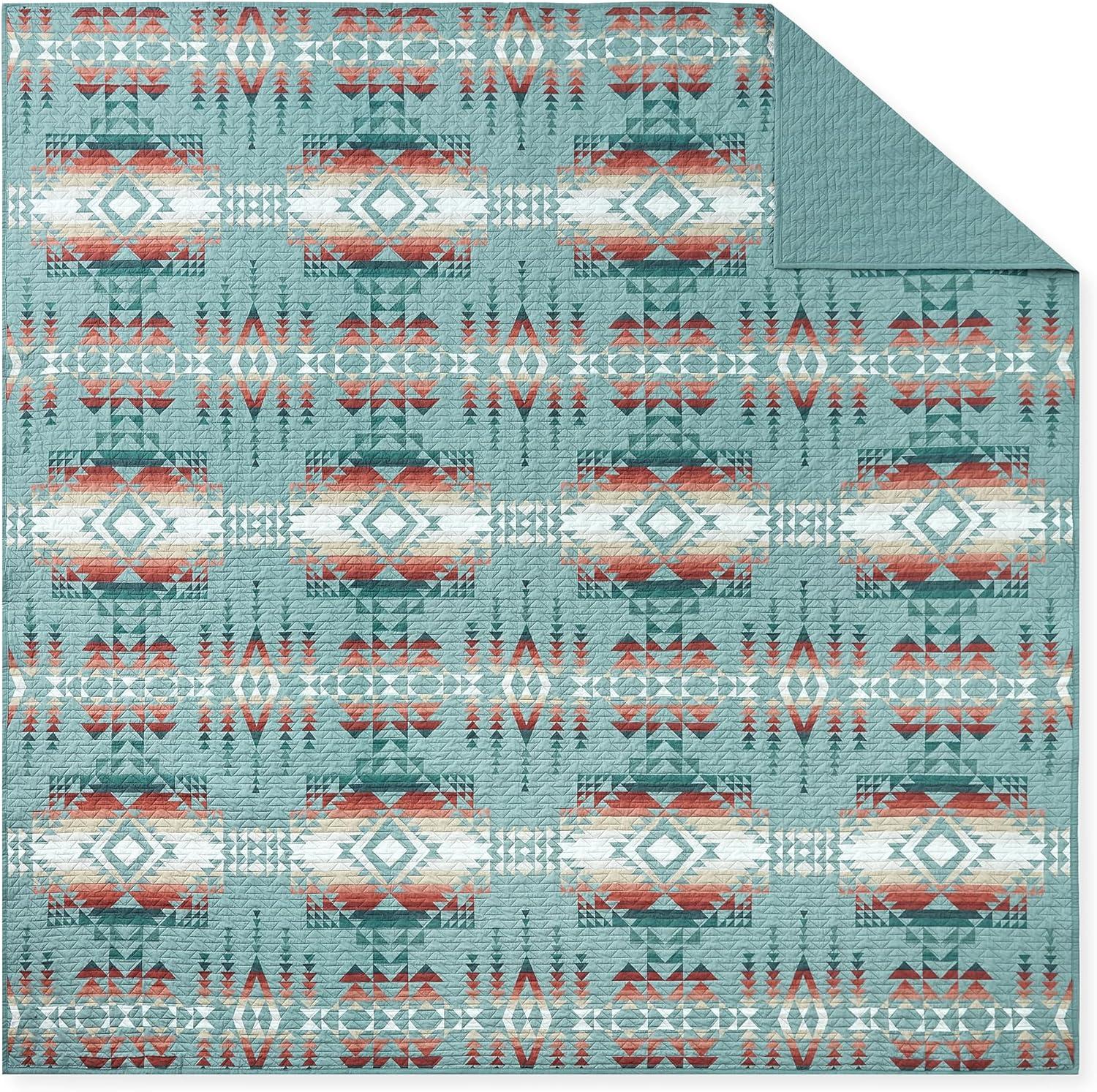 imagePendleton Bridge Creek FullQueen Quilt Bedding Set 3Piece Stripe Patterned Lightweight Coverlet ampamp Pillow Shams Reversible 100 Cotton Tan02 Green