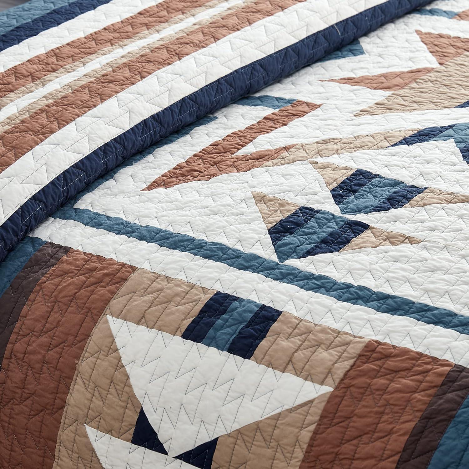 imagePendleton Bridge Creek FullQueen Quilt Bedding Set 3Piece Stripe Patterned Lightweight Coverlet ampamp Pillow Shams Reversible 100 Cotton TanBlue Mirage
