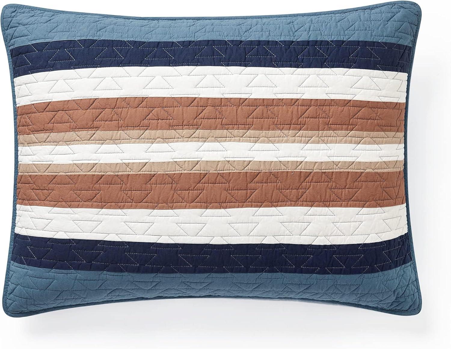 imagePendleton Bridge Creek FullQueen Quilt Bedding Set 3Piece Stripe Patterned Lightweight Coverlet ampamp Pillow Shams Reversible 100 Cotton TanBlue Mirage