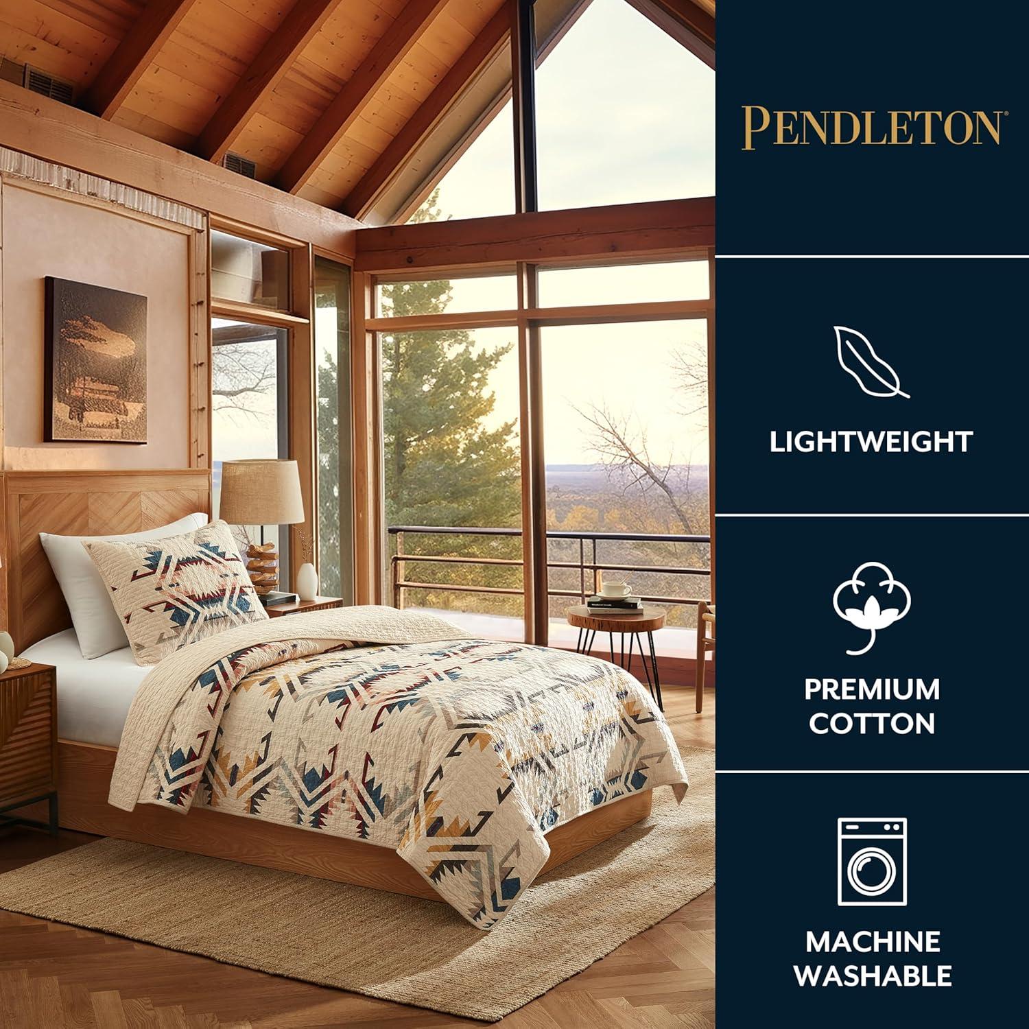 imagePendleton White Sands KingCal King Quilt Bedding Set 2 Shams Quilted Bedspread Premium Cotton Coverlet for Bed Washable 110inch x 96inch Beige Diamond PrintTwin