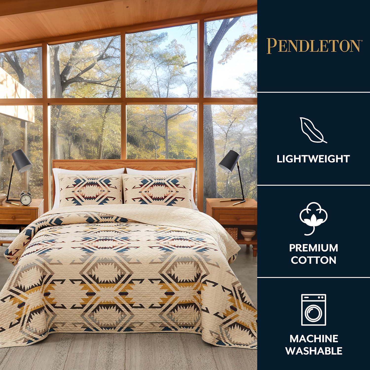 imagePendleton White Sands KingCal King Quilt Bedding Set 2 Shams Quilted Bedspread Premium Cotton Coverlet for Bed Washable 110inch x 96inch Beige Diamond PrintFullQueen