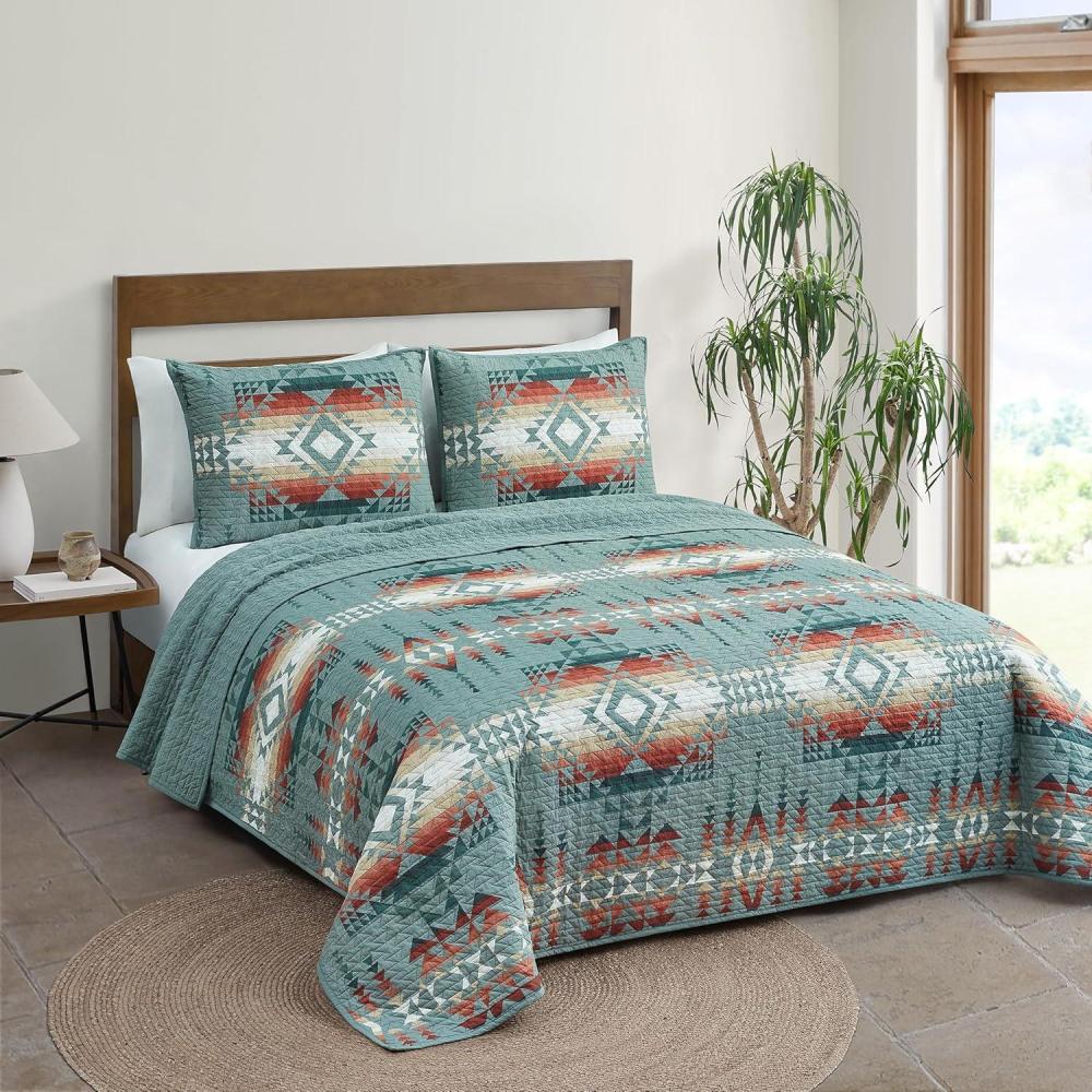 imagePendleton Bridge Creek FullQueen Quilt Bedding Set 3Piece Stripe Patterned Lightweight Coverlet ampamp Pillow Shams Reversible 100 Cotton Tan02 Green
