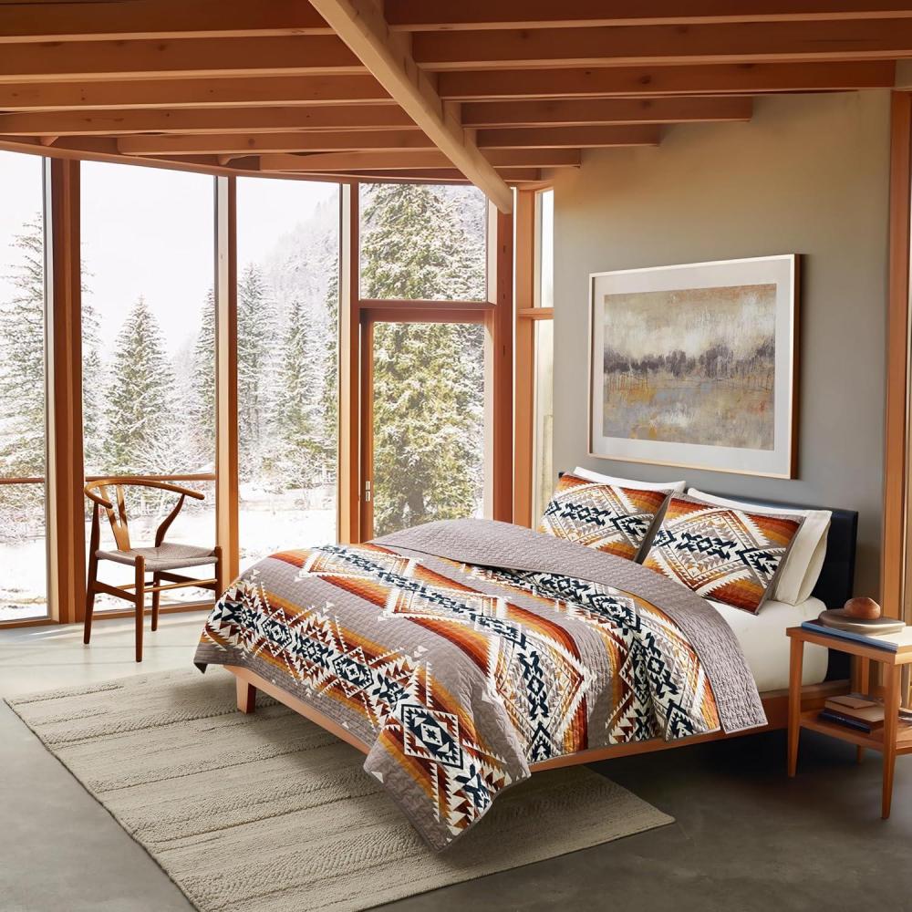 imagePendleton Bridge Creek FullQueen Quilt Bedding Set 3Piece Stripe Patterned Lightweight Coverlet ampamp Pillow Shams Reversible 100 Cotton Tan02 Tan