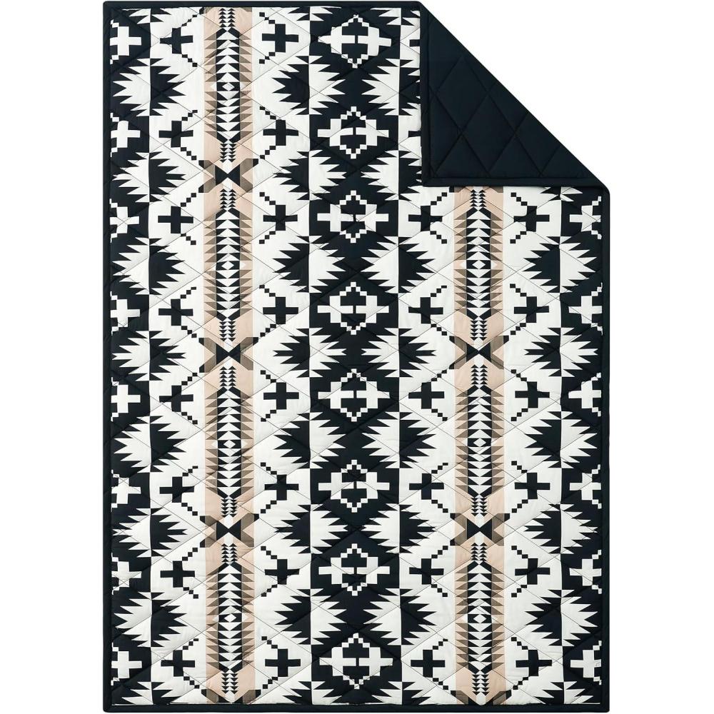 imagePendleton Bridge Creek FullQueen Quilt Bedding Set  3Piece Stripe Patterned Lightweight Coverlet ampamp Pillow Shams Reversible 100 Cotton TanBlack