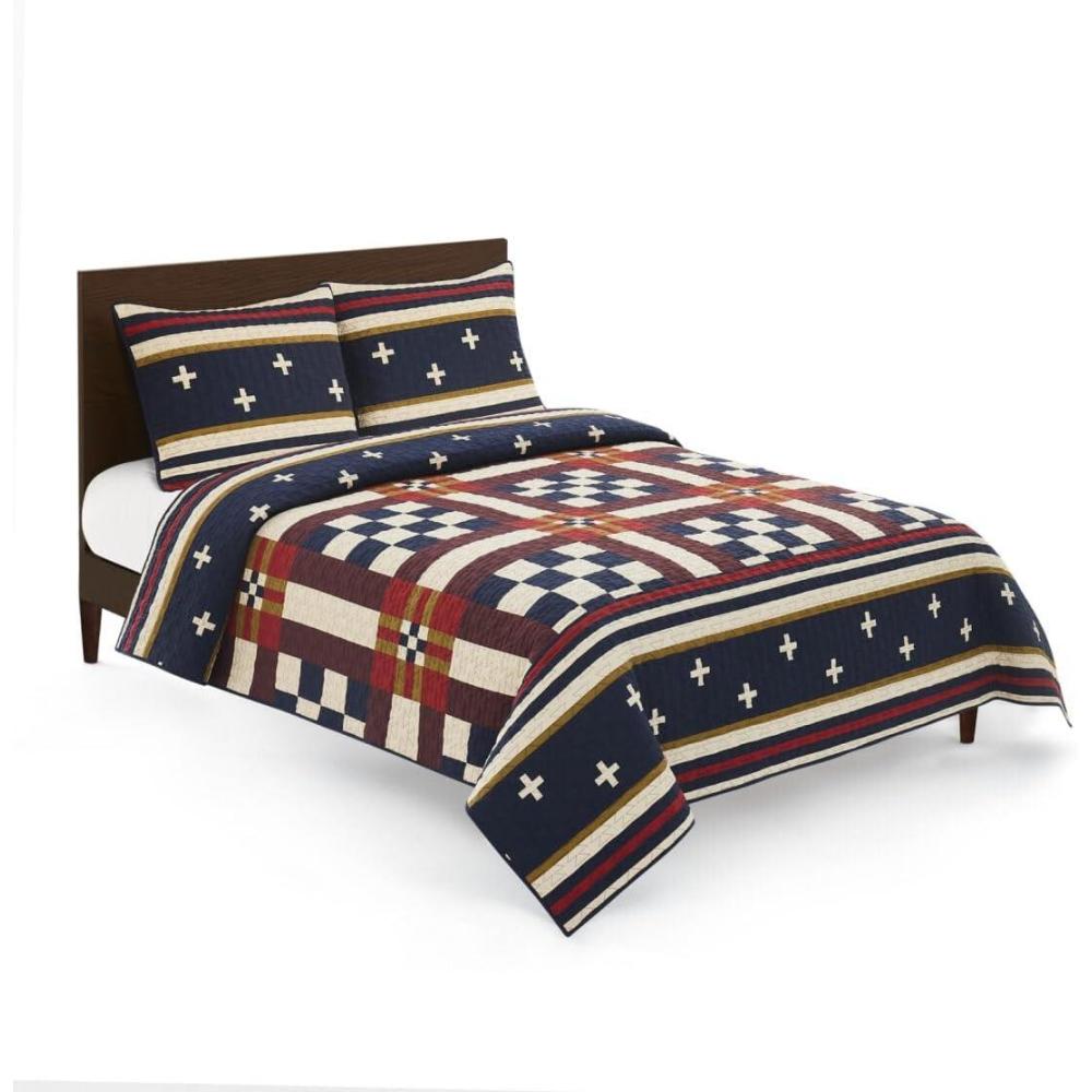 imagePendleton Shadow Peak FullQueen Lightweight Quilt Set Soft Cotton Bedding Cover Rustic Home Decor Luxury Coverlet Cozy Quilt and Pillow Shams Set FullQueen BlackScout Stripe