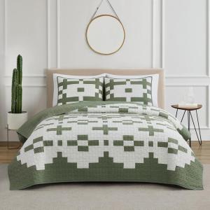 Pendleton Bridge Creek Full/Queen Quilt Bedding Set – 3-Piece Stripe Patterned Lightweight Coverlet & Pillow Shams, Reversible, 100% Cotton, Tan(03 Sage)