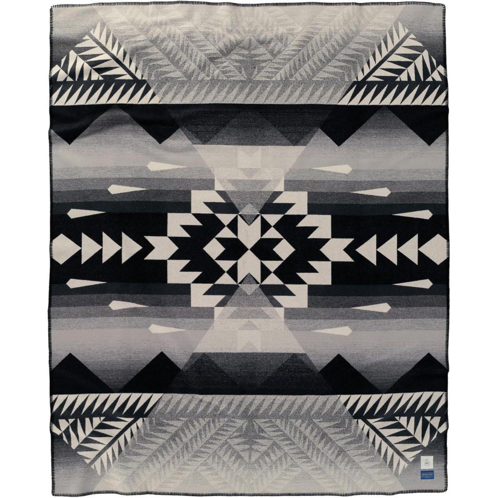 imagePendleton American Indian College Fund Blanket 64quot x 80quot Wool Cotton Soft Reversible Blanket Ultrasuede Binding Made in USA Nike N7 PeaksBlack N7 Peaks