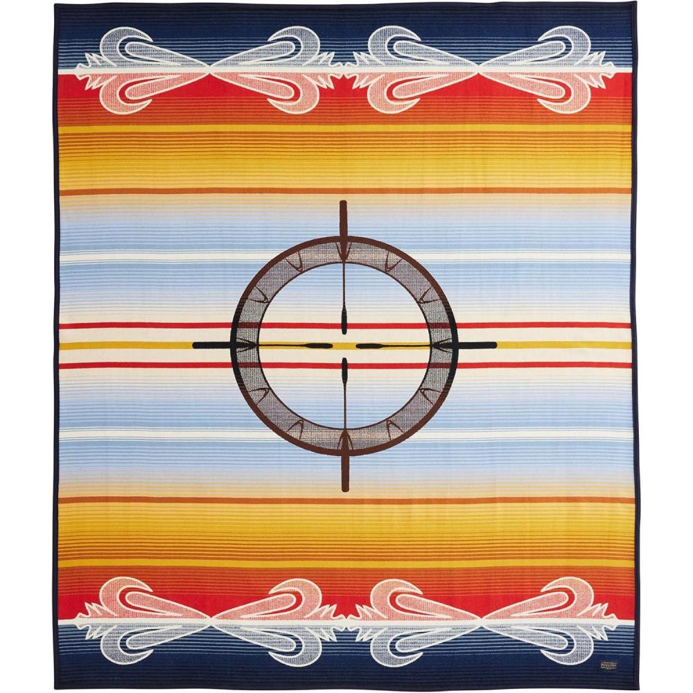 imagePendleton American Indian College Fund Blanket 64quot x 80quot Wool Cotton Soft Reversible Blanket Ultrasuede Binding Made in USA Nike N7 PeaksDrum Keepers