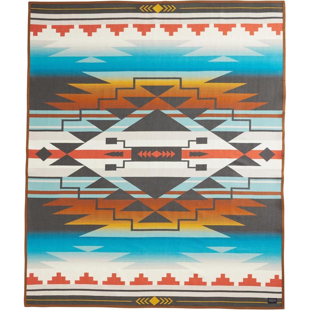 imagePendleton American Indian College Fund Blanket 64quot x 80quot Wool Cotton Soft Reversible Blanket Ultrasuede Binding Made in USA Nike N7 PeaksTurquoise N7 7 Generations