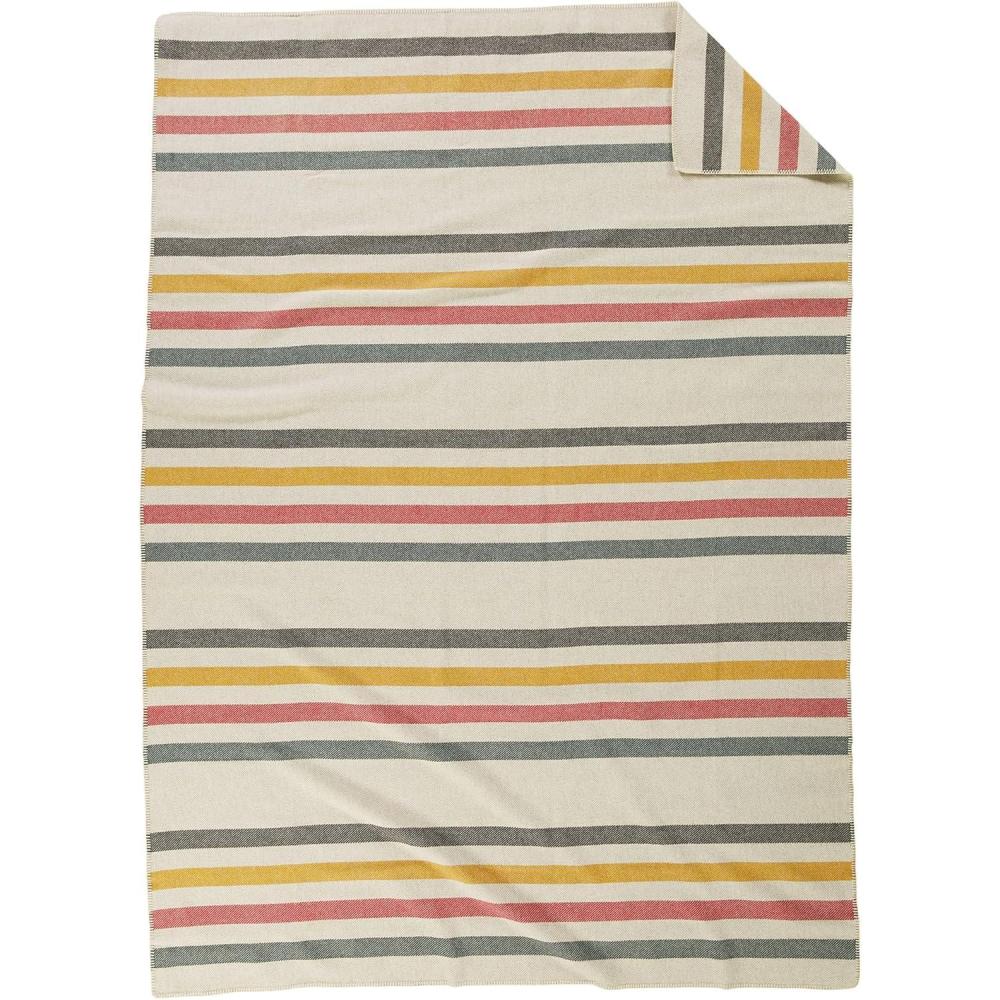 imagePendleton EcoWise Easy Care Wool Blanket FullQueen 90quot x 96quot100 Wool with Whipstitch BindingAll Season Machine WashableSoft Blanket for Home and Outdoor AdventuresMidnight Navy StripeVintage Glacier