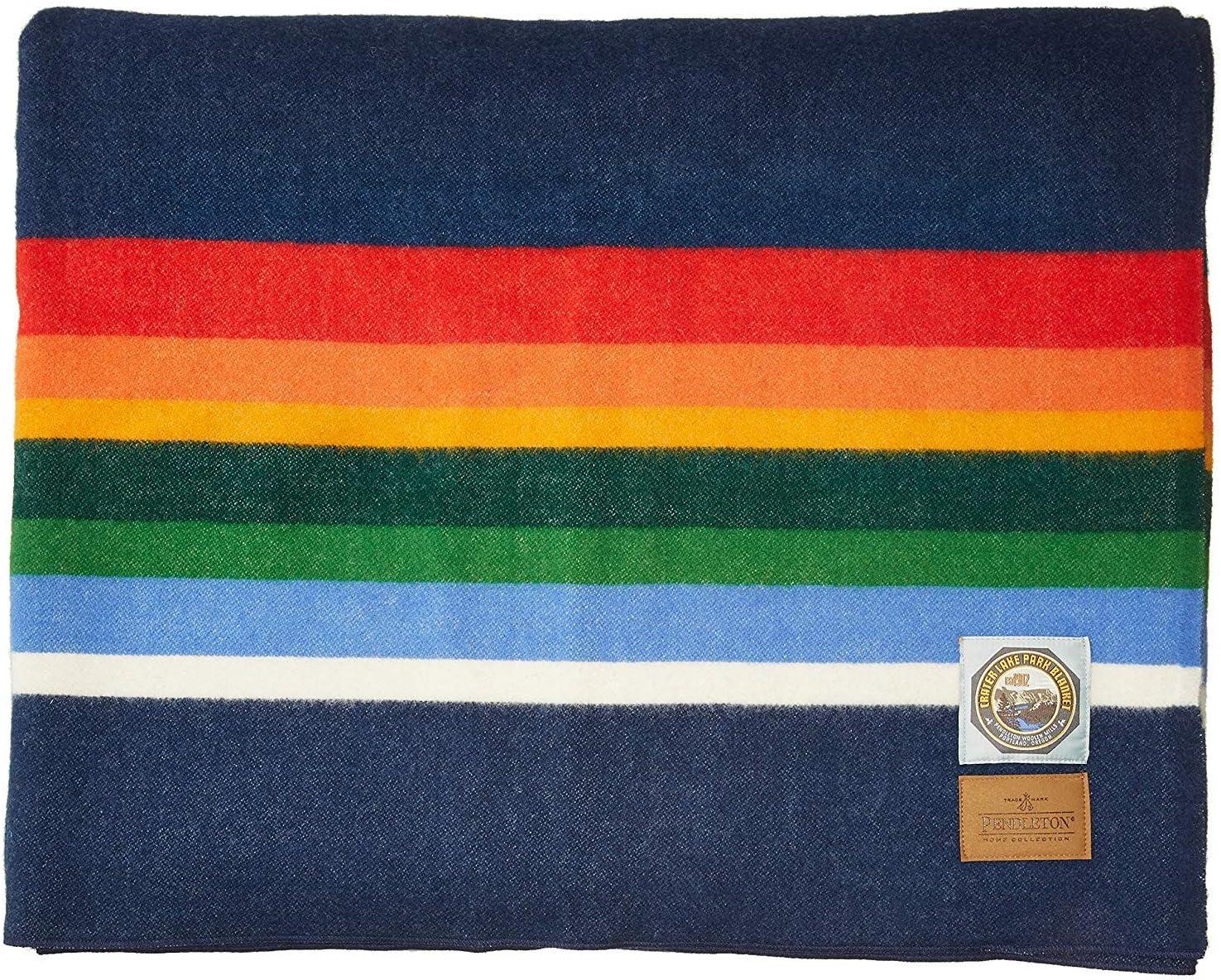 imagePendleton National Park Blanket Queen 90quot x 90quot 100 Wool Soft and Durable Throw for Home ampamp Outdoor Adventures Iconic Park Stripes Collectible Keepsake Crater Lake NavyCrater Lake Navy