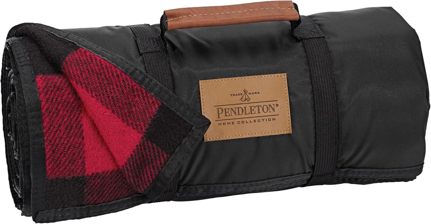 imagePendleton RollUp Travel Blanket 60 x 70 Durable Wool Blanket with a Waterproof Nylon Backing Portable for Travel Camping and Picnics with Leather Handle Grip and Patch