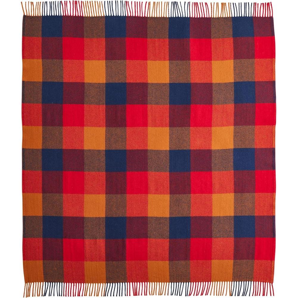 imagePendleton EcoWise Washable Throw with Fringe 54quot x 60quot 100 Wool All Season Washable Soft and Durable Blanket for Home and Outdoor Adventures NavyCamelCopperRed