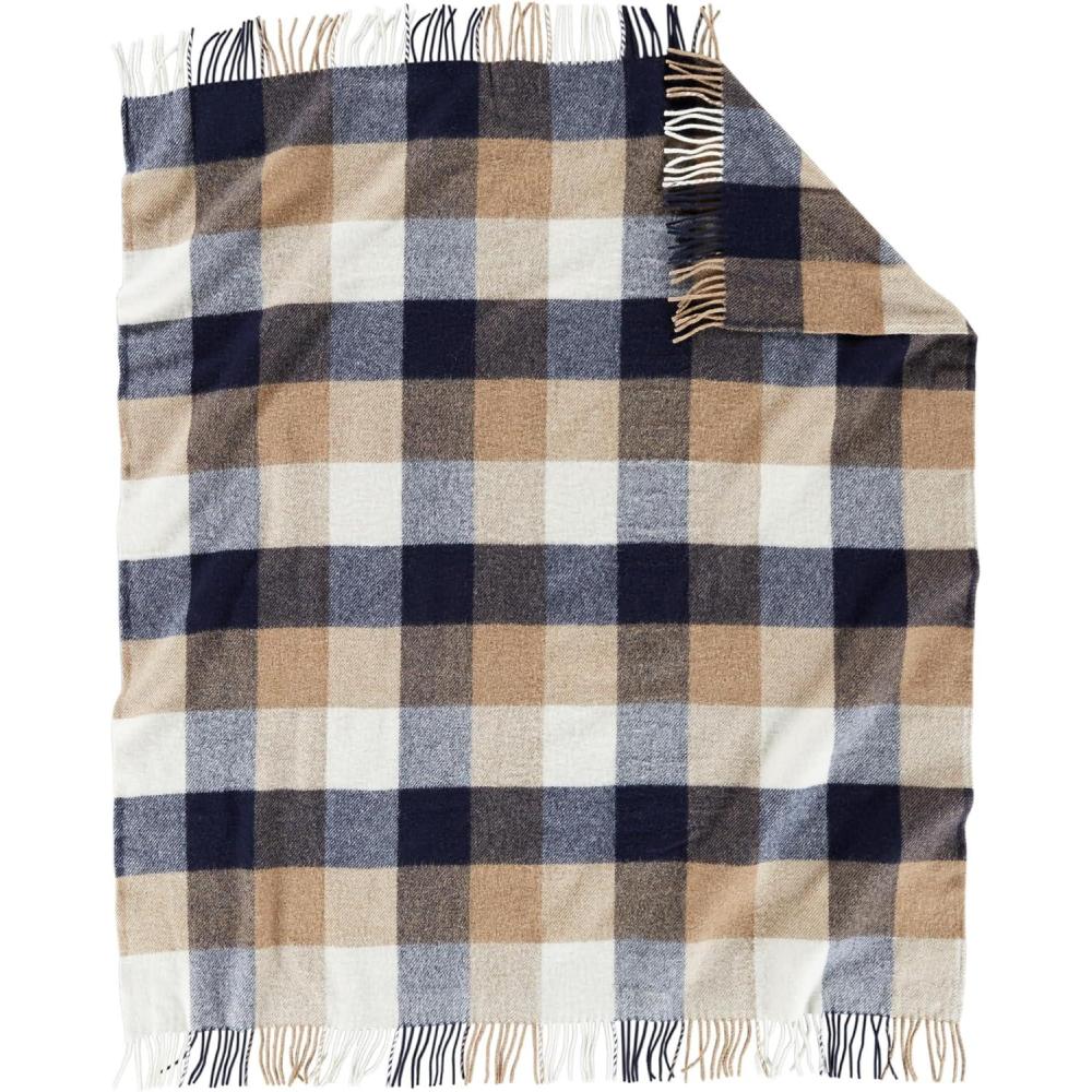 imagePendleton EcoWise Washable Throw with Fringe 54quot x 60quot 100 Wool All Season Washable Soft and Durable Blanket for Home and Outdoor Adventures NavyCamelNavyCamel