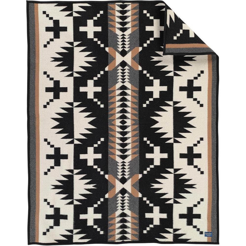 imagePendleton Jacquard Wool Throw Large 64quot x 64quot Soft and Warm Wool Cotton Fabric Reversible All Season Throw Blanket for Sofa Bed and Home Dcor Dry Clean Made in USA Prairie Rush Hour RusticSpider Rock Black White