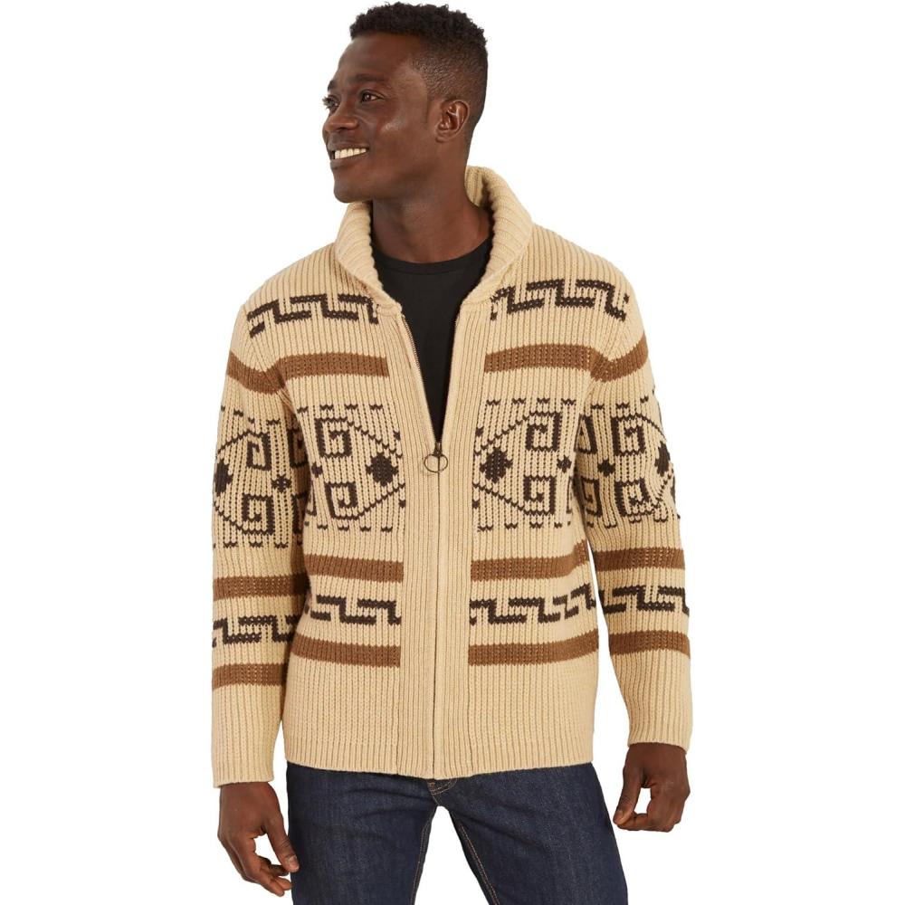 imagePendleton Mens The Original Westerley Heavy Cable Knit Cardigan Sweater with Zip FrontTanBrown