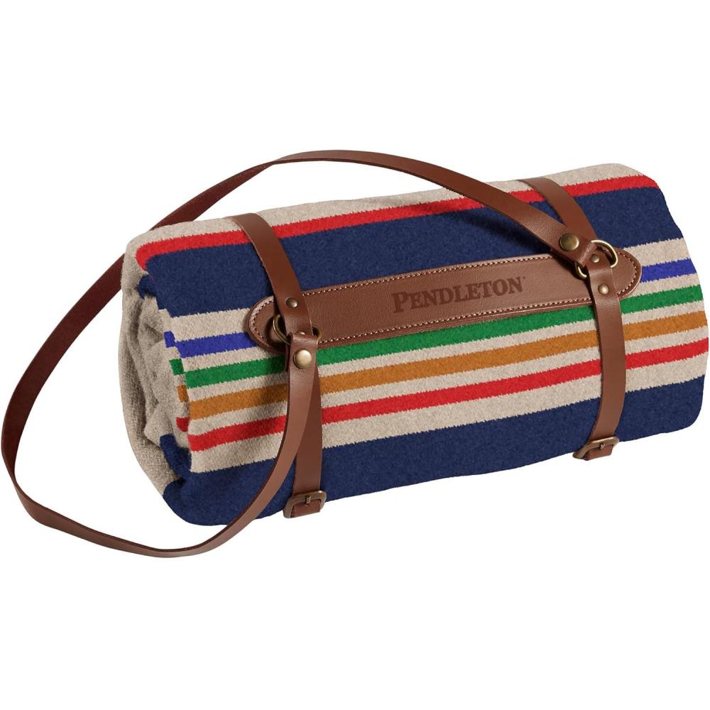 imagePendleton National Park Throw with Leather Carrier 54quot x 72quot  Premium Wool Throw Iconic Stripes Durable Blanket for Home ampamp Outdoor Adventures  Joshua TreeYellowstone