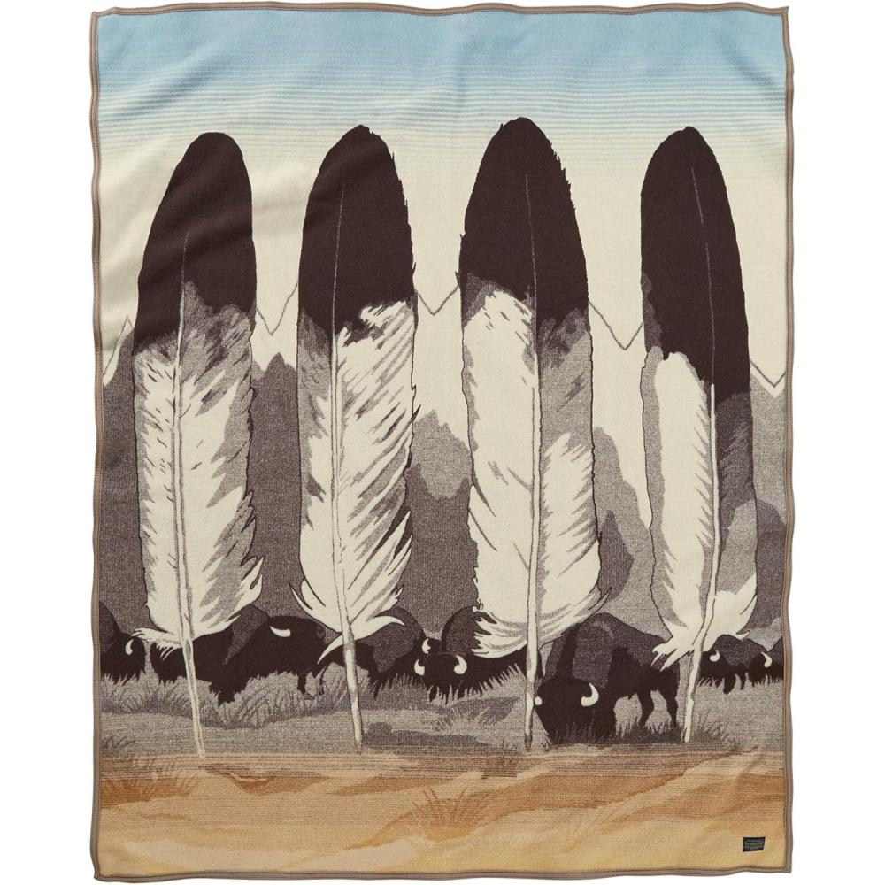 imagePendleton The Legendary Collection Jacquard Robe Blanket 64quot x 80quot Wool Cotton Throw Blanket Reversible Wool Felt Binding Breathable Napped Great for Home and Travel Circle of Life KhakiIn Their Element