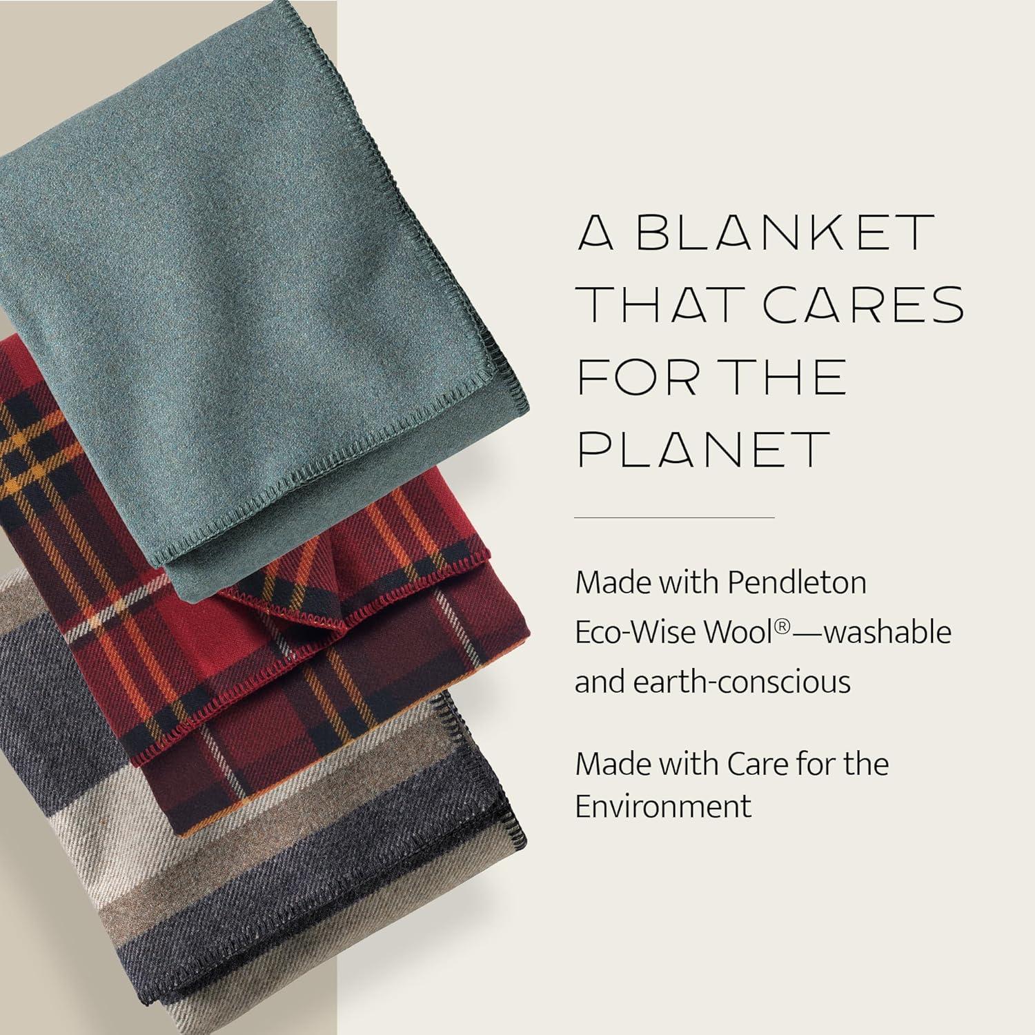 imagePendleton EcoWise Easy Care Wool Blanket Twin 66quot x 96quot 100 Wool with Whipstitch Binding All Season Washable Soft and Durable Blanket for Home and Outdoor Adventures Charcoal