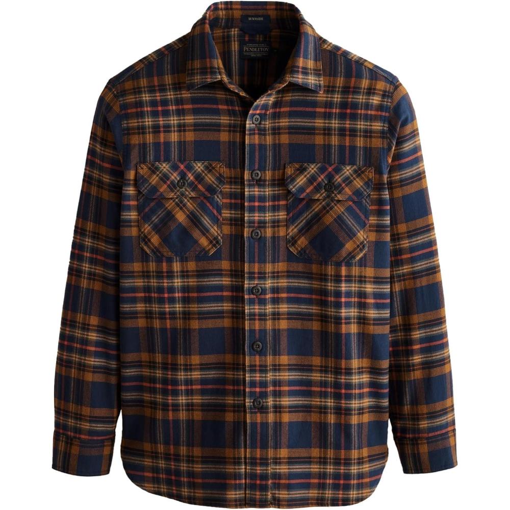 imagePENDLETON Mens Burnside Flannel ShirtNavyOchreOrange Plaid