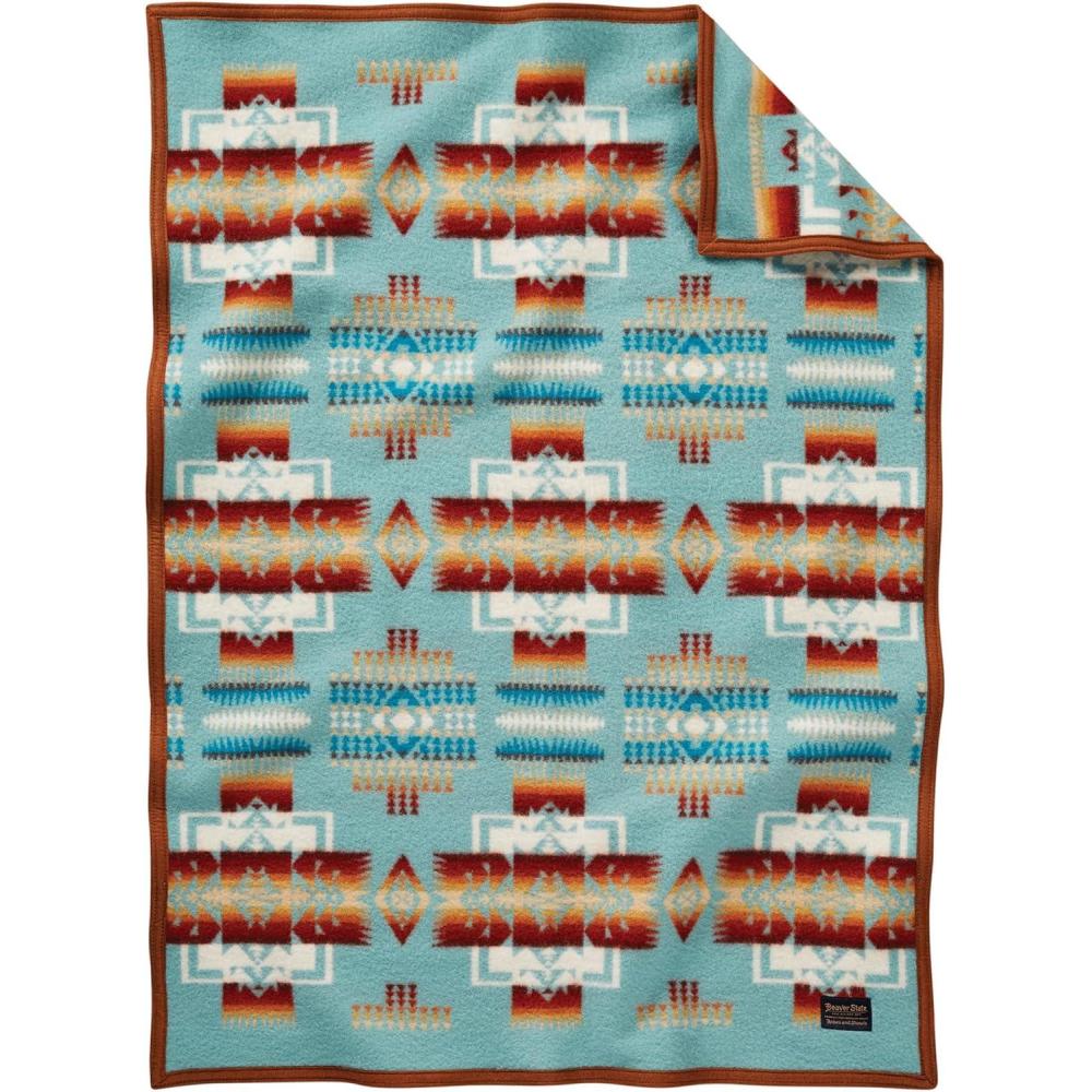 imagePendleton Chief Joseph Crib Blanket 32quot x 44quot Wool Cotton Lightweight Reversible Soft and Durable Baby Blanket for Home and Travel RosewoodAqua