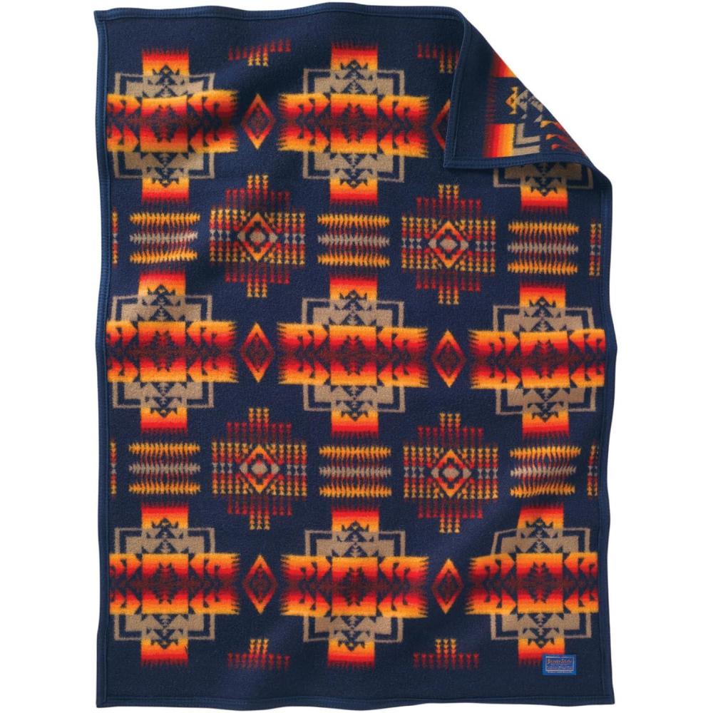 imagePendleton Chief Joseph Crib Blanket 32quot x 44quot Wool Cotton Lightweight Reversible Soft and Durable Baby Blanket for Home and Travel RosewoodNavy