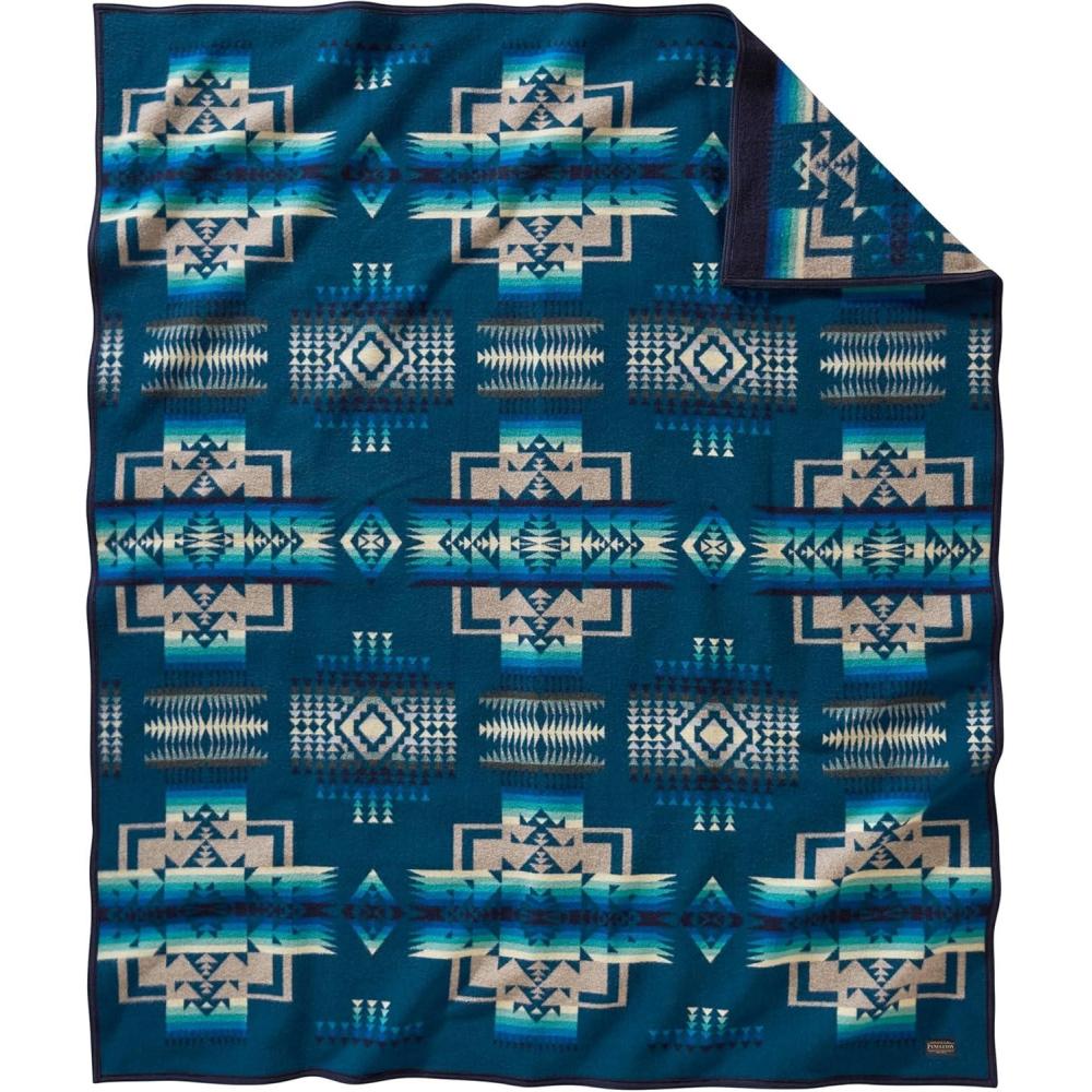 imagePendleton Chief Joseph Jacquard Wool Blanket 64quot x 80quot Reversible Throw Blanket Wool Felt Binding Breathable Napped for Softness Great for Home and TravelChief Joseph Aegean