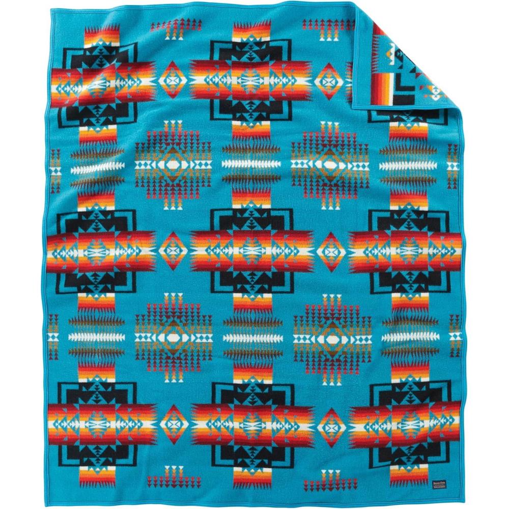imagePendleton Chief Joseph Jacquard Wool Blanket 64quot x 80quot Reversible Throw Blanket Wool Felt Binding Breathable Napped for Softness Great for Home and TravelTurquoise