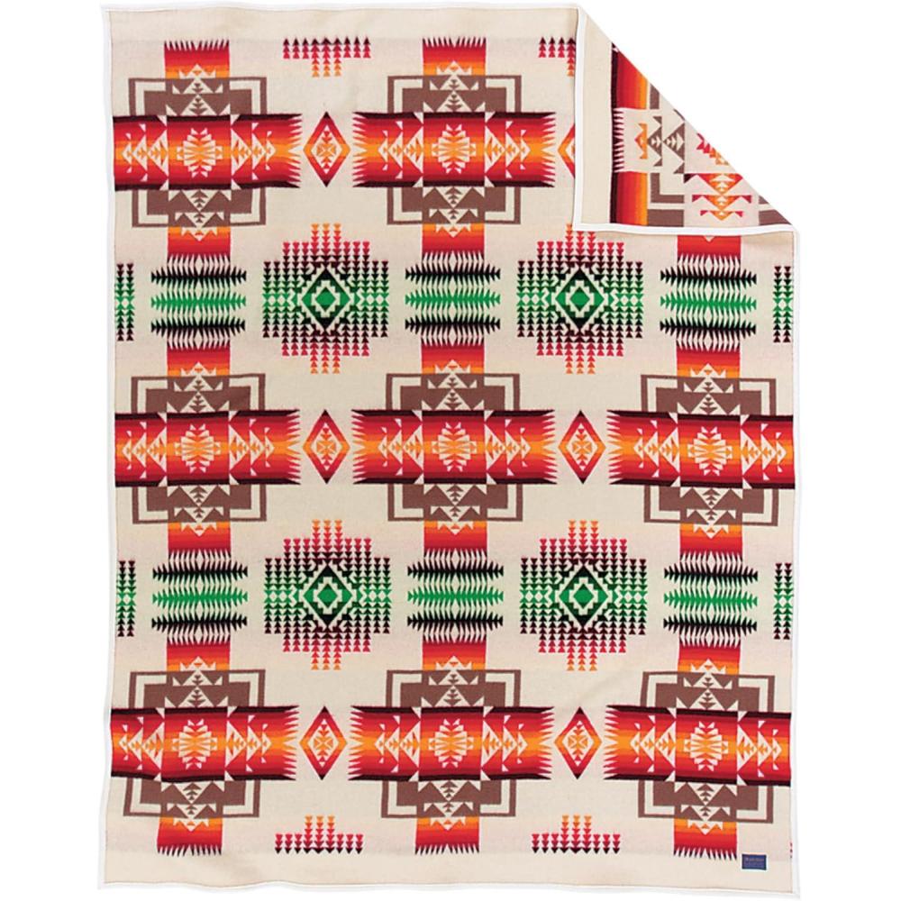 imagePendleton Chief Joseph Jacquard Wool Blanket 64quot x 80quot Reversible Throw Blanket Wool Felt Binding Breathable Napped for Softness Great for Home and TravelIvory