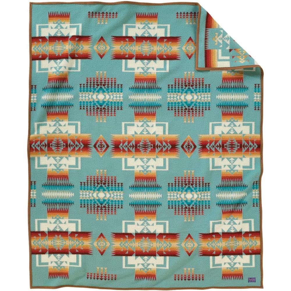 imagePendleton Chief Joseph Jacquard Wool Blanket 64quot x 80quot Reversible Throw Blanket Wool Felt Binding Breathable Napped for Softness Great for Home and TravelAqua