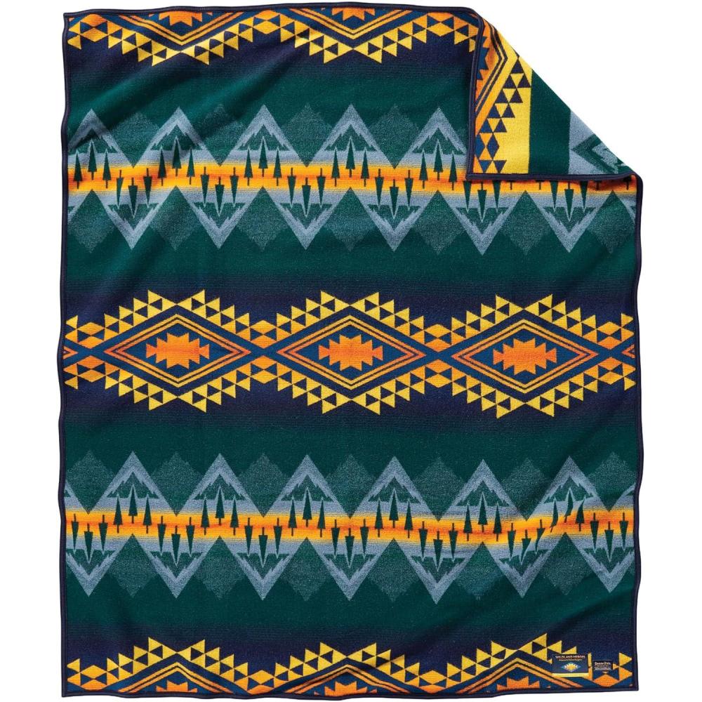 imagePendleton Jacquard Napped Throw Blanket 64quot x 80quot Wool Cotton Reversible Lightweight Soft Wool Felt Binding Packable Blanket for Home and Travel Big Medicine OxfordWildland Heroes
