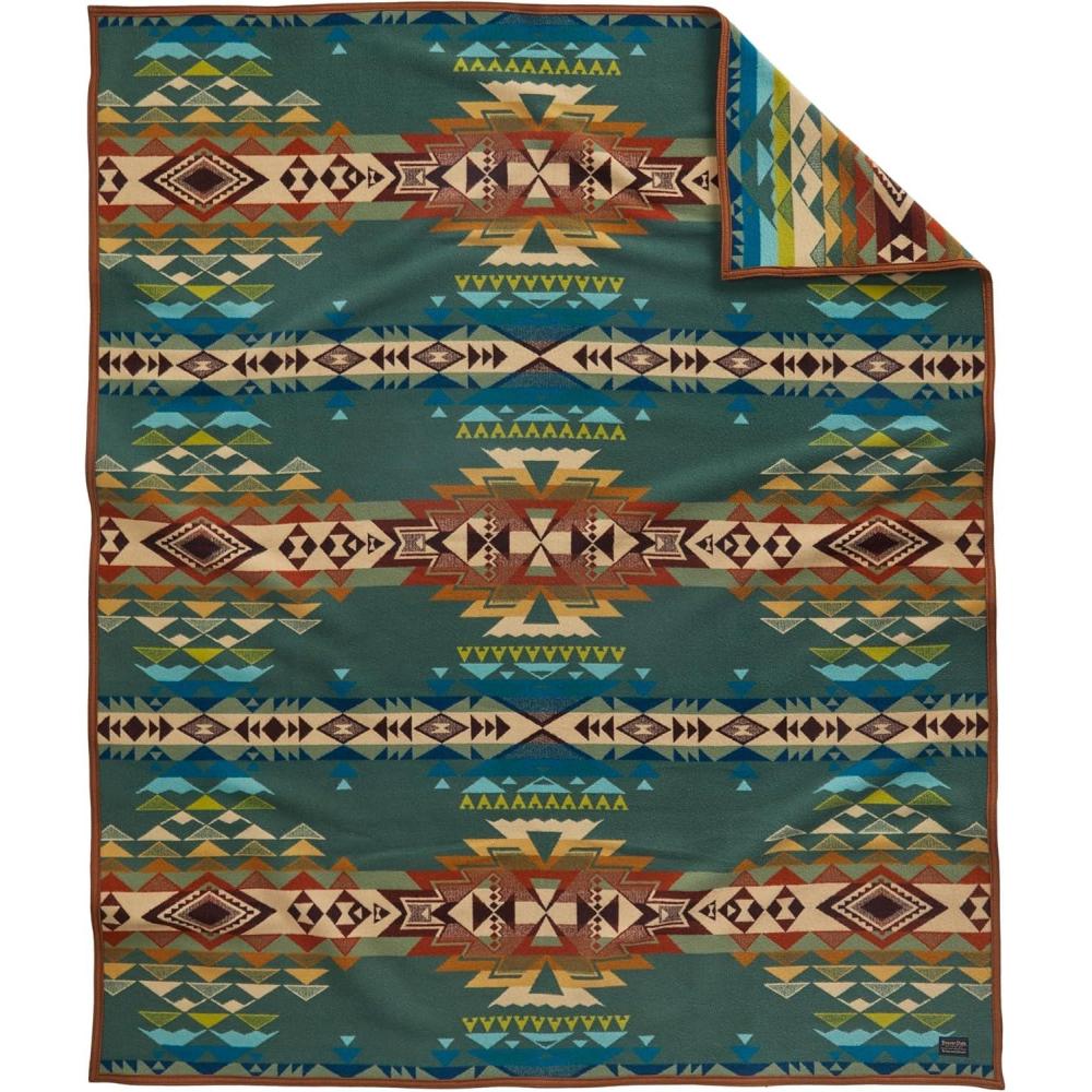imagePendleton Jacquard Napped Throw Blanket 64quot x 80quot Wool Cotton Reversible Lightweight Soft Wool Felt Binding Packable Blanket for Home and Travel Big Medicine OxfordHighland Peak Balsam