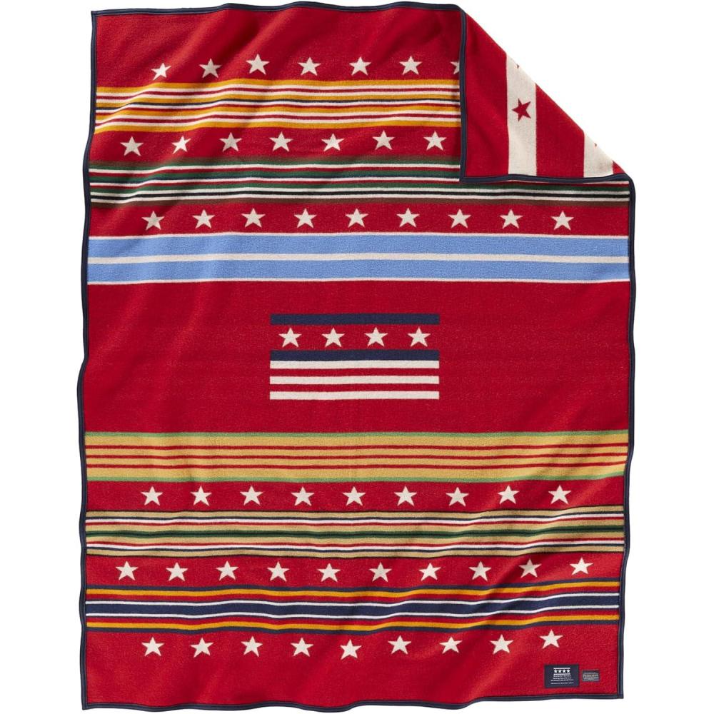 imagePendleton Jacquard Napped Throw Blanket 64quot x 80quot Wool Cotton Reversible Lightweight Soft Wool Felt Binding Packable Blanket for Home and Travel Big Medicine OxfordGrateful Nation 2019