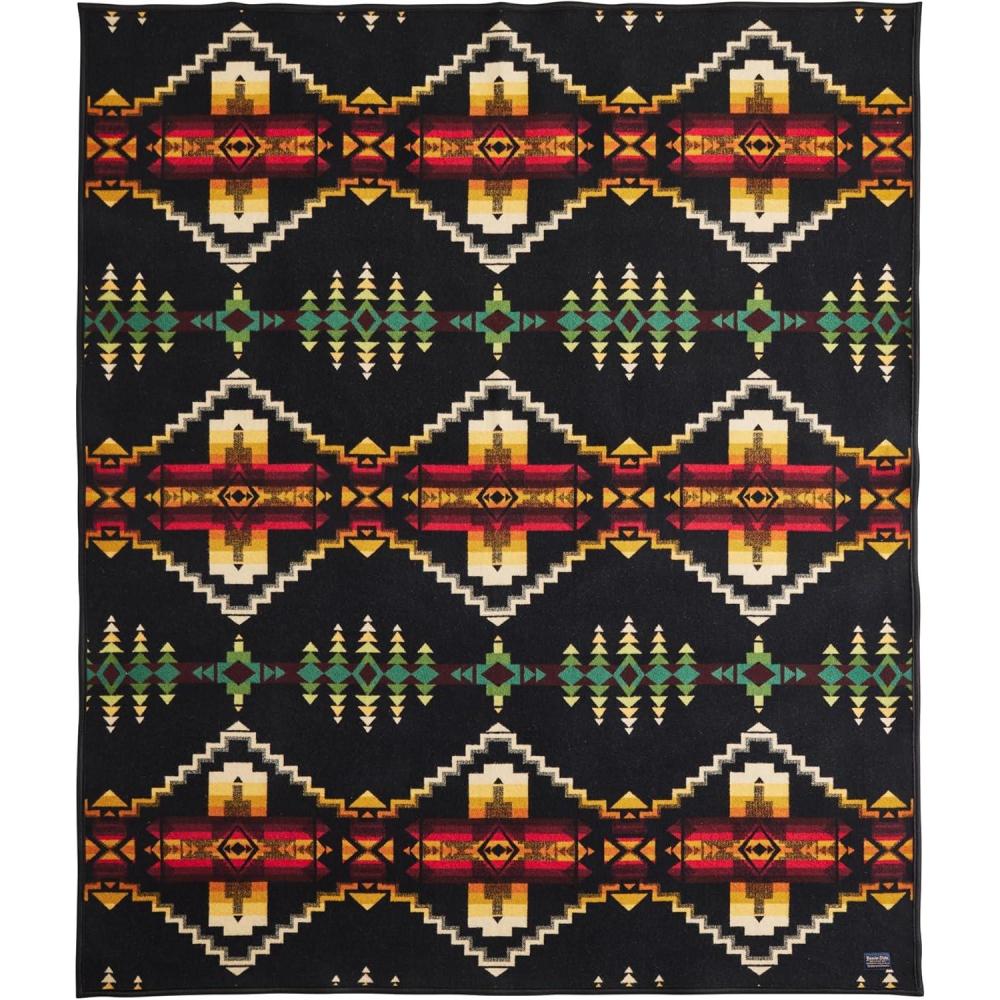 imagePendleton Jacquard Napped Throw Blanket 64quot x 80quot Wool Cotton Reversible Lightweight Soft Wool Felt Binding Packable Blanket for Home and Travel Big Medicine OxfordFour Corners