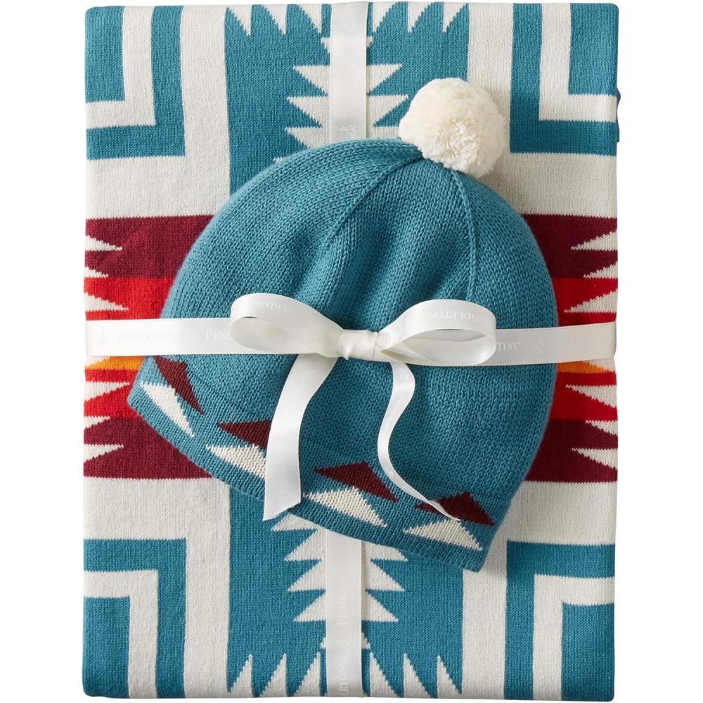 imagePendleton Organic Cotton Knit Baby Blanket w Beanie Harding Teal