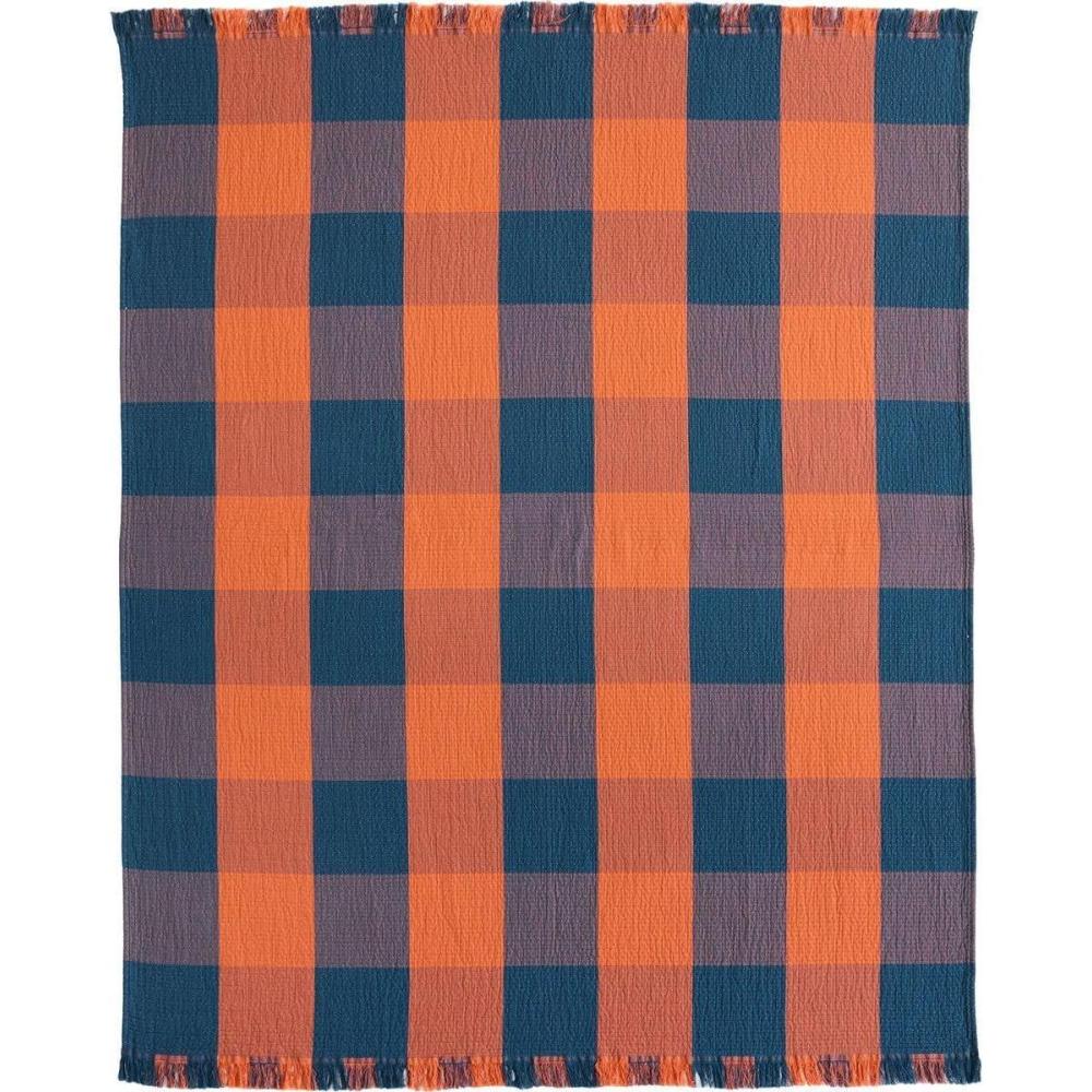 imagePendleton Unisex Fringed Cotton Throw Sierra Border One SizeBlock PlaidCopperIndigo