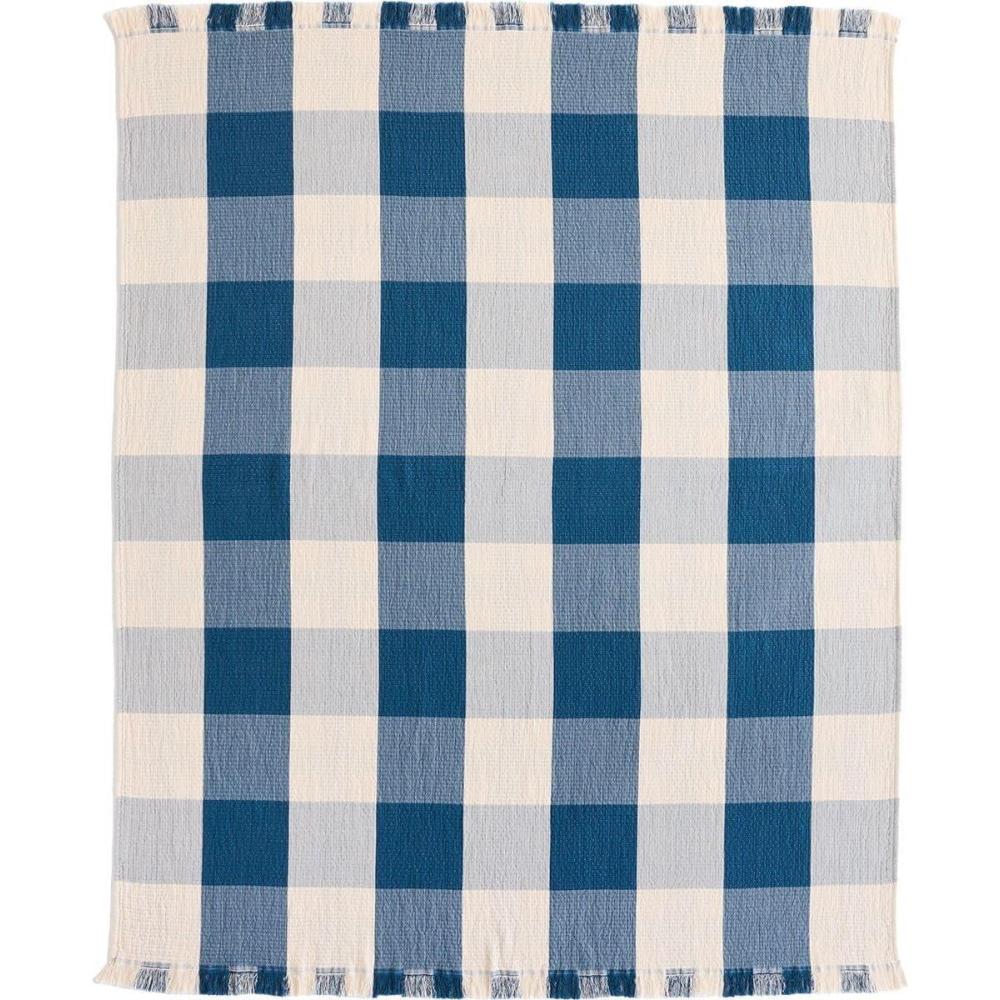 imagePendleton Unisex Fringed Cotton Throw Sierra Border One SizeBlock PlaidIndigo