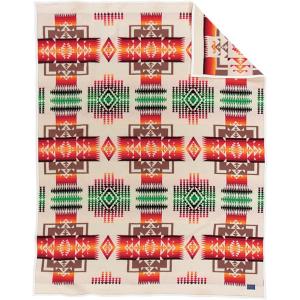 Pendleton Chief Joseph Jacquard Wool Blanket 64″ x 80″, Reversible Throw Blanket, Wool Felt Binding, Breathable, Napped for Softness, Great for Home and Travel(Ivory)