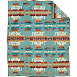 Pendleton Chief Joseph Jacquard Wool Blanket 64″ x 80″, Reversible Throw Blanket, Wool Felt Binding, Breathable, Napped for Softness, Great for Home and Travel(Aqua)