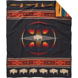 Pendleton Jacquard Napped Throw Blanket 64″ x 80″ – Wool Cotton, Reversible, Lightweight, Soft, Wool Felt Binding, Packable Blanket for Home and Travel – Big Medicine Oxford(Big Medicine Oxford)