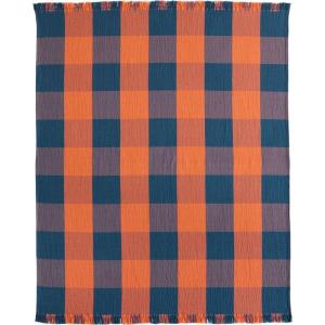 Pendleton, Unisex Fringed Cotton Throw, Sierra Border One Size(Block Plaid/Copper/Indigo)