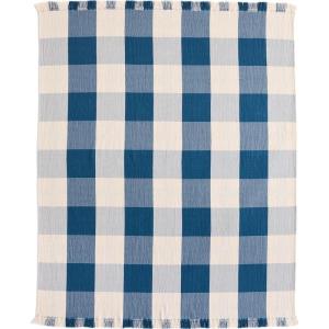 Pendleton, Unisex Fringed Cotton Throw, Sierra Border One Size(Block Plaid/Indigo)