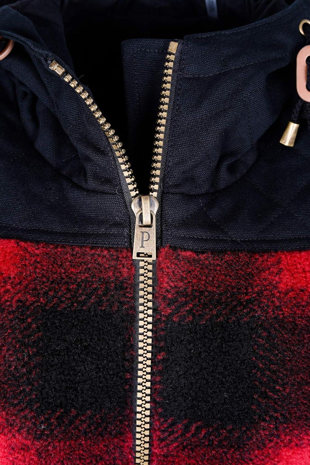 imagePendleton Womens Chico Quilted Canvas ampamp Fleece Hooded Jacket WDWR FinishRed Buffalo