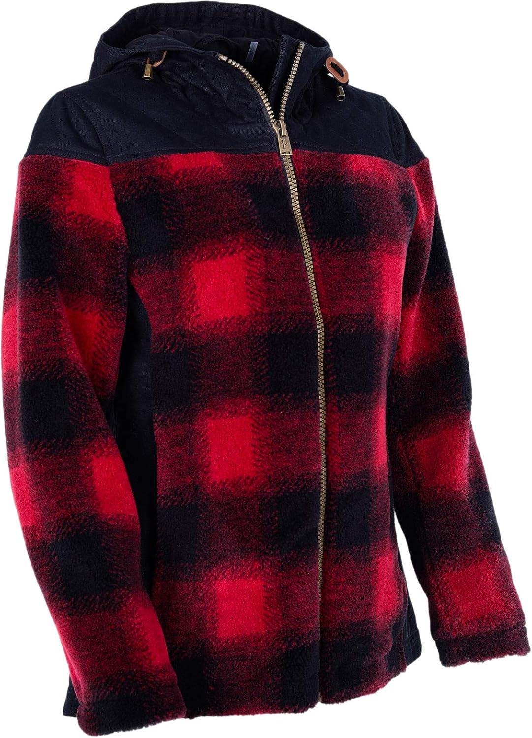 imagePendleton Womens Chico Quilted Canvas ampamp Fleece Hooded Jacket WDWR FinishRed Buffalo
