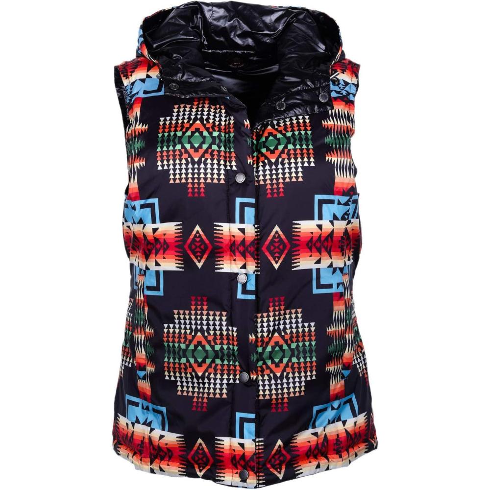 imagePendleton Womens Painted Rocks Riversible Hooded Nylon Down Proof Cire VestBlack Ground