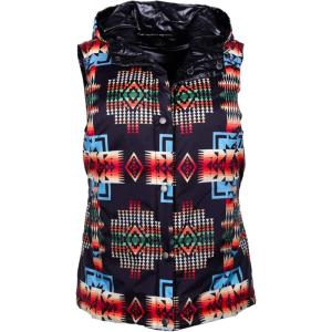 Pendleton Women’s Painted Rocks Riversible Hooded Nylon Down Proof Cire Vest(Black Ground)