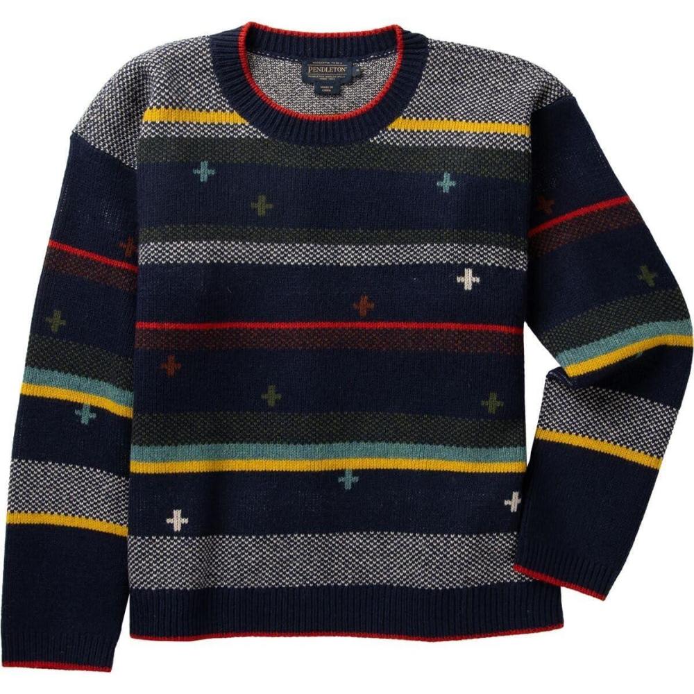 imagePendleton Womens Bridger Stripe Lambswool Sweater Navy Heather Stripe XL