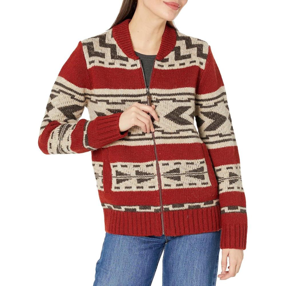 imagePendleton Womens Graphic Shetland Zip SweaterChili Red Multi
