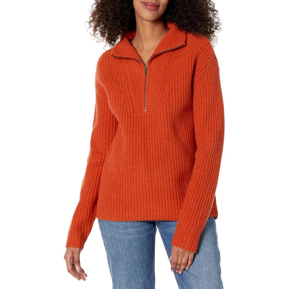 imagePendleton Womens Shaker Zip Lambswool PulloverRed Ochre