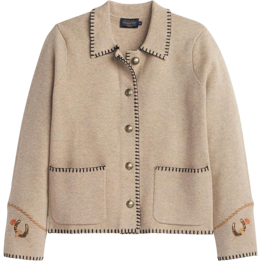 imagePendleton Womens Western Souvenir Cardigan Cotton Wool Sweater Dry Clean and Handcrafted AppliqusNatural